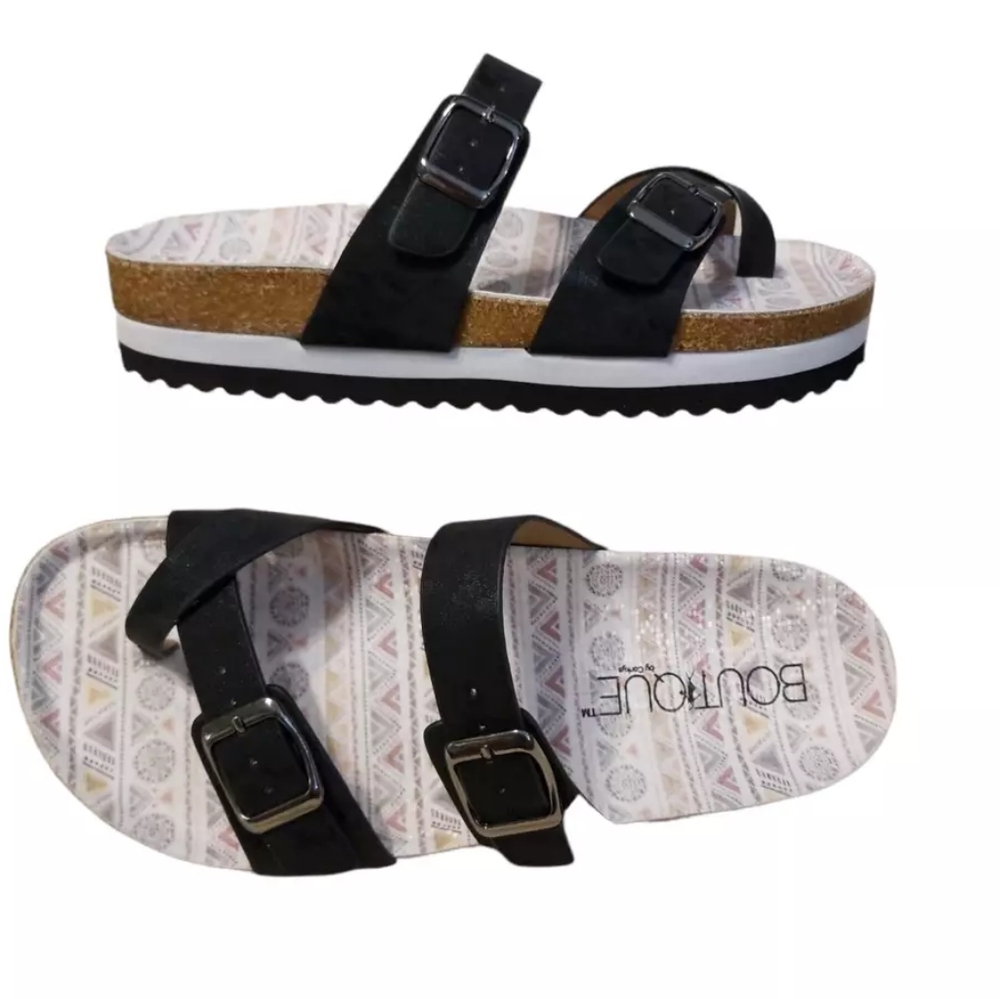 Tan lines by corkys metallic black nib Size 6,7,8 And 9 Sandal